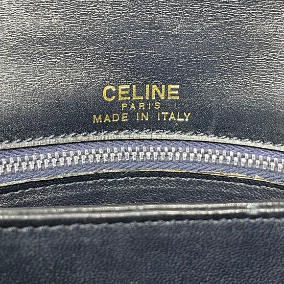 Céline VINTAGE Celine Fermoir Triomphe Shoulder Bag - Navy Blue Box Leather - Picture 11 of 13
